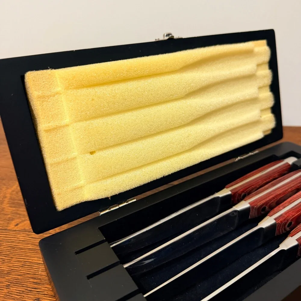 International Supreme Cutlery 4‎ Piece Steak Knife Set Red Pakkawood Wood Box